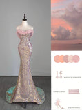 Modest Mermaid Sweetheart Pink Sequin Long Prom Dresses Night Semi Formal Dresses HZ0311
