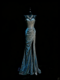 Chic Mermaid Spaghetti Strap Navy Blue Sequin Long Party Dresses Prom Dresses Impress Wedding Guest Dress HZ0311
