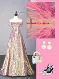 New Ball Gown Strapless Sequins Short Sleeves Long Prom Dresses For High School Teens Girls Formal Bridesmaid Dress HZ0311