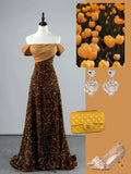 Modest A line Off The Shoulder Sequins College Formal Outfit Long Prom Graduation Dresses For Teens HZ0311