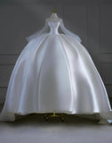 Timeless Wedding Dresses Ball Gown High Neck Satin Beaded Brides Dress Court Train Fitted Long Bridal Gowns HZ0311