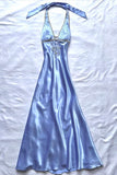 Sexy Prom Dress Women A line Halter Blue Satin With Beadings Formal Dance Evening Party Gowns HZ0311