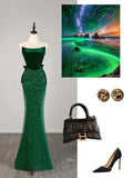 Stunning Mermaid Strapless Green Sequined Prom Dresses Inspiration Evening Dress Princess Graduation Gown HZ0311
