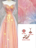 Gorgeous A line Off The Shoulder Pink Sequined With Short Sleeves Formal Evening Dress Gowns Long Prom Dresses HZ0311