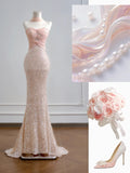 Sparkling Mermaid Sweetheart Champagne Pink Sequin Long Prom Dresses Impress 18th Birthday Outfits Party Gown HZ0311
