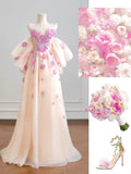 Princess Ball Gown Strapless Champagne Tulle With Lace Long Prom Dresses Inspiration Party Gowns HZ0311