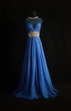Retro A line Scoop Neckline Royal Blue Chiffon 2000s Long Prom Dresses Inspo 19th Birthday Outfits Formal Dress HZ0311