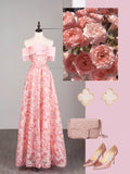 Elegant A line Off The Shoulder Pink Sequin Long Prom Dresses For Teens Evening Outfits Formal Dress HZ0311