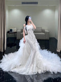 Classic Mermaid Wedding Dresses Strapless Sequin White With Feathers Brides Dress Summer Bridal Gowns HZ0311