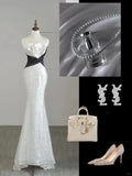 Beautiful Mermaid Strapless White Sequin Long Prom Dresses Formal Gowns Inspo Evening Outfit HZ0311
