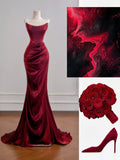 Romantic Mermaid Strapless Burgundy With Ruffles Long Prom Dresses Impress 18th Birthday Outfits Party Gown HZ0311