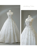 Classic Ball Gown High Neck Wedding Dresses Crystal Beading Sequin White Brides Dress Summer Bridal Gowns HZ0311