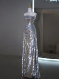 Glitter Mermaid Strapless Silver Sequin Long Prom Dresses Impress 19th Birthday Outfits Prom Gown HZ0311