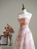 Classy Ball Gown Strapless Pink Tulle Crystals Beading Prom Dresses Long Party Dress 18th Birthday Outfit Graduation Dress HZ0311