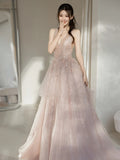 Cute Ball Gown Deep V Neck Pink Sequin Long Prom Dresses Impress 19th Birthday Outfits Prom Gown HZ0311