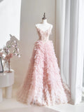Cute Ball Gown Spaghetti Strap Blush Pink Tulle Long Prom Dresses Inspiration Evening Gowns Formal Party Prom Dress HZ0311