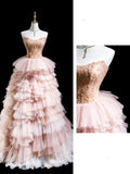 Beautiful Pink Ball Gowns Strapless Satin Tulle Party Dresses Prom Dresses Impress Sweet 16 Formal Dress HZ0311