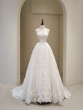 Elegant Wedding Dresses Ball Gown Strapless Lace White Sleeveless Brides Dress Fitted Bridal Gowns HZ0311
