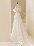 Classic Mermaid Wedding Dresses Off The Shoulder Satin White With Short Sleeves Brides Dress Long Bridal Gowns HZ0311