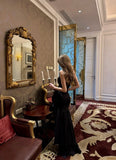 Timeless Mermaid Strapless Black With Ruffles Satin Long Prom Dresses Inspo Semi Formal Gown HZ0311