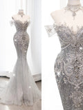Fairytale Fantasy Art Wedding Dresses Mermaid Off The Shoulder White Sequin With Beaded Bodice Long Brides Dress Fitted Bridal Gowns HZ0311
