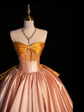 Modest Ball Gown Strapless Satin Pink Prom Dresses Inspiration Party Gowns Princess Formal Dress HZ0311