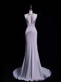 Princess Mermaid Halter Dusty Lilac Satin Long Formal Evening Dress Gowns Prom Dresses HZ0311