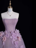 Modest Ball Gown Strapless Lilac Tulle Long Formal Evening Dress Gowns Formal Prom Dresses HZ0311
