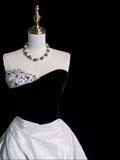 Modest Ball Gown Sweetheart Black Top White Satin Long Prom Dress For Women Girls Evening Dresses HZ0311