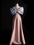 Classy A line One Shoulder Pink Satin With Bow-knot College Formal Outfit Long Prom Graduation Dresses HZ0311