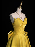 Chic Ball Gown Sweetheart Yellow Satin Senior Prom dresses High School Long Formal Dress HZ0311