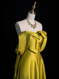 Modest A line Off The Shoulder Satin Green College Formal Outfit Long Prom Graduation Dresses For Teens HZ0311