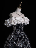 Modest Ball Gown Off The Shoulder Black Floral Sequin College Formal Sweet 16 Outfit Long Prom Dresses For Teens HZ0311