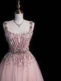 Elegant Ball Gown Square Neck Pink Tulle Long Prom Dresses For Teens Evening Outfits Formal Dress HZ0311