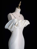Modest Mermaid Sweetheart With Straps Sleeves White Satin Wedding Dress Long Fairytale Autumn Wedding Dresses HZ0311