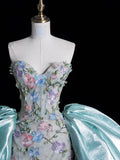 Modest Sheath Sweetheart Sleeveless Tulle Floral Long Prom Dress Mint Green For Women Girls Evening Dresses HZ0311