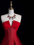 Modest Ball Gown Strapless Red Pleated Ruffles Long Prom Dresses Night Semi Formal Dress HZ0311