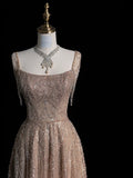 Beautiful Ball Gown Square Neck Champagne Sequins Long Prom Dresses Inspiration Evening Gowns Formal Dress HZ0311