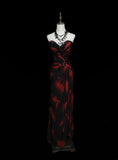 Modest Mermaid Sweetheart Black Red Floral Chiffon Beaded Senior 80s Prom Dresses High School Long Formal Dress HZ0311
