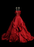 Retro Ball Gown Strapless Red 60s Prom Dresses Fashion Evening Gowns Long Formal Party Dress HZ0311