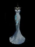 Elegant Mermaid Spaghetti Straps Navy Blue Slit Sequins Long Prom Dresses Formal Party Gowns Vestidos De Dia HZ0311