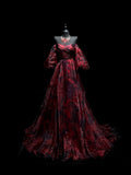 Retro Ball Gown Off The Shoulder Burgundy With Sleeves Party Dresses Long Prom Dresses Impress Senior Formal Dance Dress HZ0311