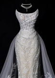 Chic Long Wedding Dresses White Mermaid Strapless Lace Long Wedding Dress For Brides Fitted With Train Bridal Gowns HZ0311