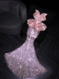 Princess Mermaid Strapless Pink Sequined Long Formal Evening Dress Formal 18th Birthday Gowns Prom Dresses HZ0311