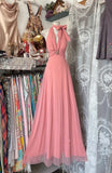 Classy A Line Halter Pink Chiffon Sleeveless Senior Prom dresses High School Long Formal Dress HZ0311