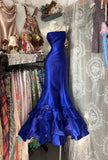 Vintage 2000s Mermaid Strapless Royal Blue Satin Sleeveless Long Prom Dress For Women Girls Evening Dresses HZ0311