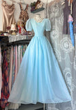 Retro 1950s A Line Blue With Short Sleeves Long Formal Evening Dress Formal 18th Birthday Gowns Prom Dresses HZ0311