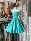 Simple Ball Gown Strapless Green Satin Short 16th Birthday Dress Middle School Homecoming Dresses Cocktail Gown HZ0311