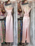 Classy Sheath Scoop Pink Satin Sleeveless Senior Prom dresses High School Long Formal Dress HZ0311