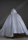 Timeless Wedding Dresses Ball Gown Strapless Satin Sleeves Pleated Brides Dress With Train Corset Fitted Long Bridal Gowns HZ0311